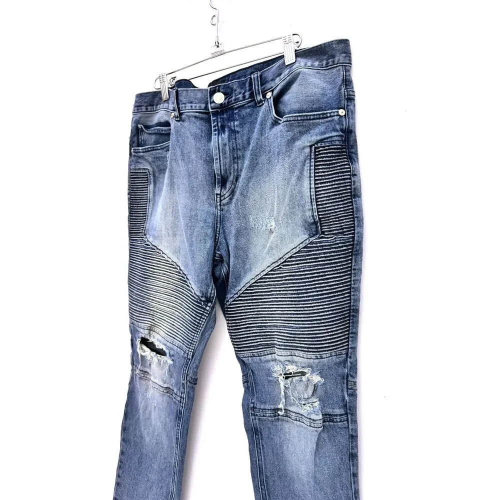 PacSun Stacked Skinny Moto Jeans Distressed Ribbed Knee 36x32